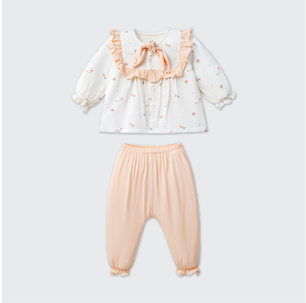  LA POMME - Bộ dài tay cúc thẳng lễ hội vui nhộn trắng cam 