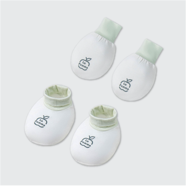  LA POMME - Set bao tay bao chân nhiếp ảnh nhí trắng xanh 