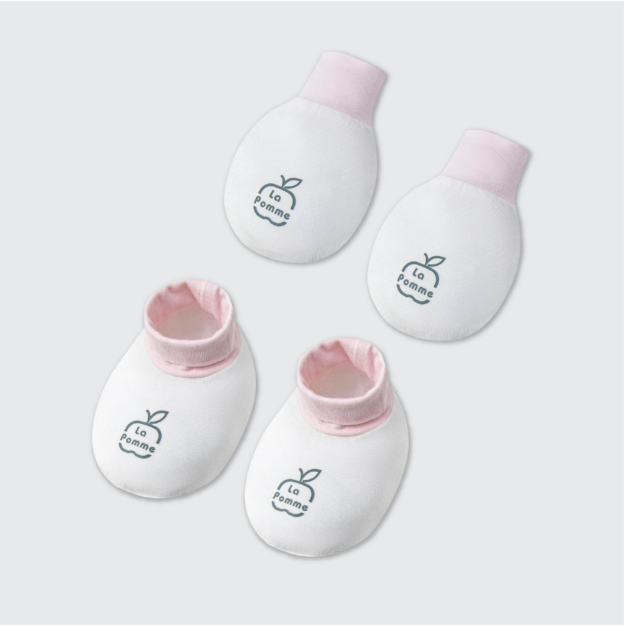  LA POMME - Set bao tay bao chân nhiếp ảnh nhí trắng hồng 