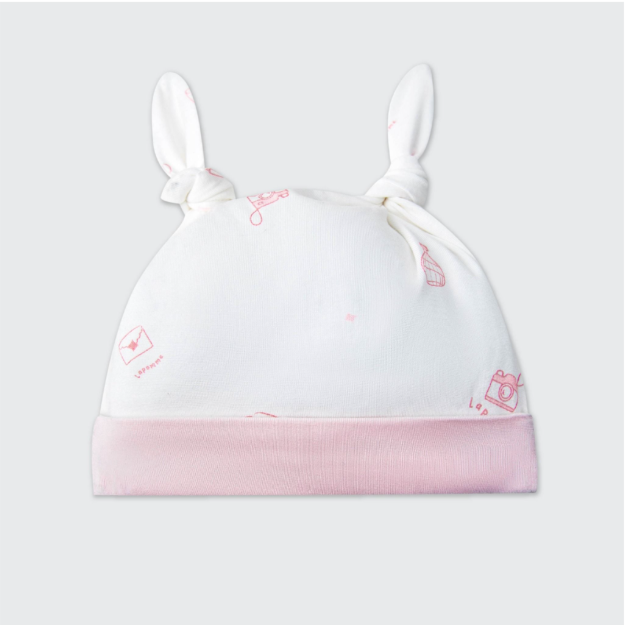  LA POMME - Mũ sơ sinh nhiếp ảnh nhí trắng hồng 