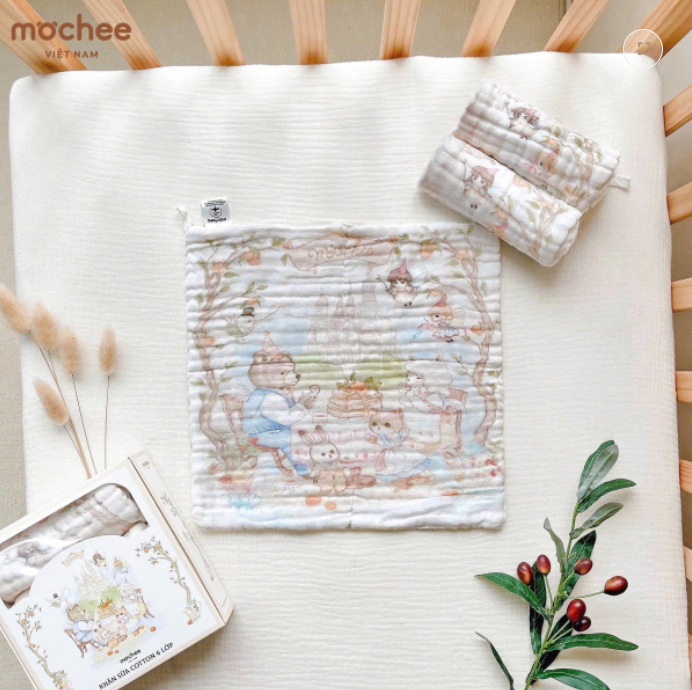  MOCHEE - Hộp 3 Khăn sữa Cotton 6 lớp Hoạ tiết Cổ tích 