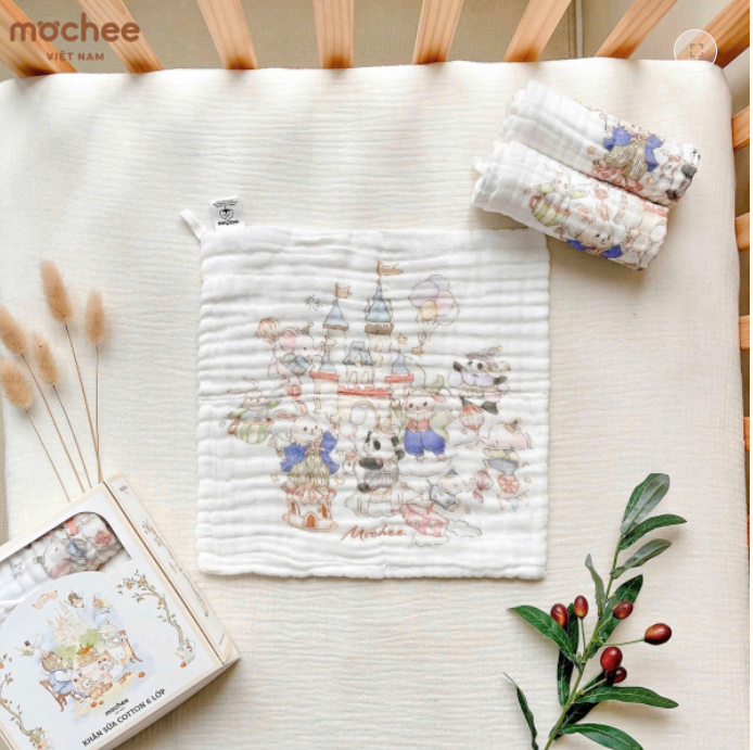  MOCHEE - Hộp 3 Khăn sữa Cotton 6 lớp Hoạ tiết Cổ tích 