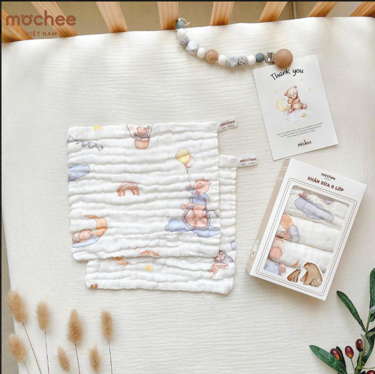  MOCHEE - Set 5 Khăn Sữa Xô 6 Lớp Hoạ Tiết 