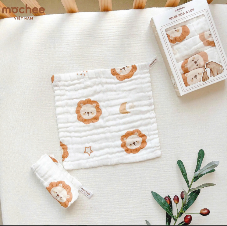  MOCHEE - Set 5 Khăn Sữa Xô 6 Lớp Hoạ Tiết 