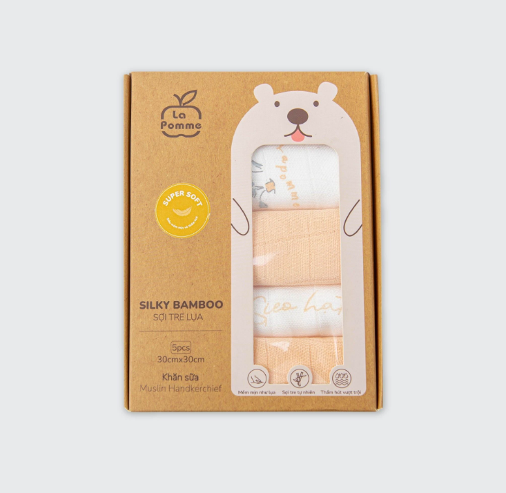  LA POMME - Set 5 Khăn Sữa Sợi Tre Lụa Phối Màu ( 30 x 30 ) 