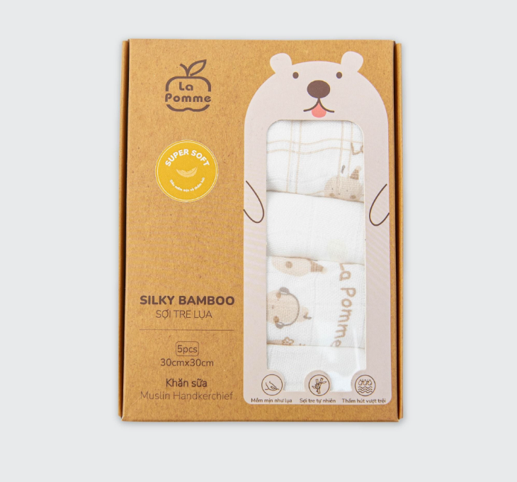  LA POMME - Set 5 Khăn Sữa Sợi Tre Lụa Phối Màu ( 30 x 30 ) 