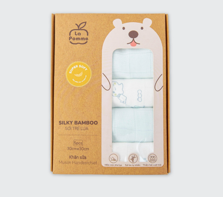  LA POMME - Set 5 Khăn Sữa Sợi Tre Lụa Phối Màu ( 30 x 30 ) 