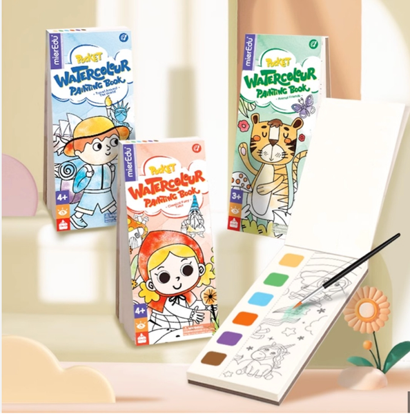  MierEdu - Sổ tô màu nước bỏ túi kèm cọ và màu khô 