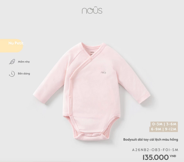  NOUS - Bodysuit dài tay cài lệch màu xanh 0m 