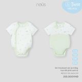  NOUS - Set 2 bodysuit cộc áo trắng họa tiết phối xanh lá 