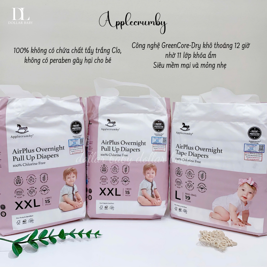  Bỉm tã dán đêm Applecrumby Airplus Overnight Mini Tape 