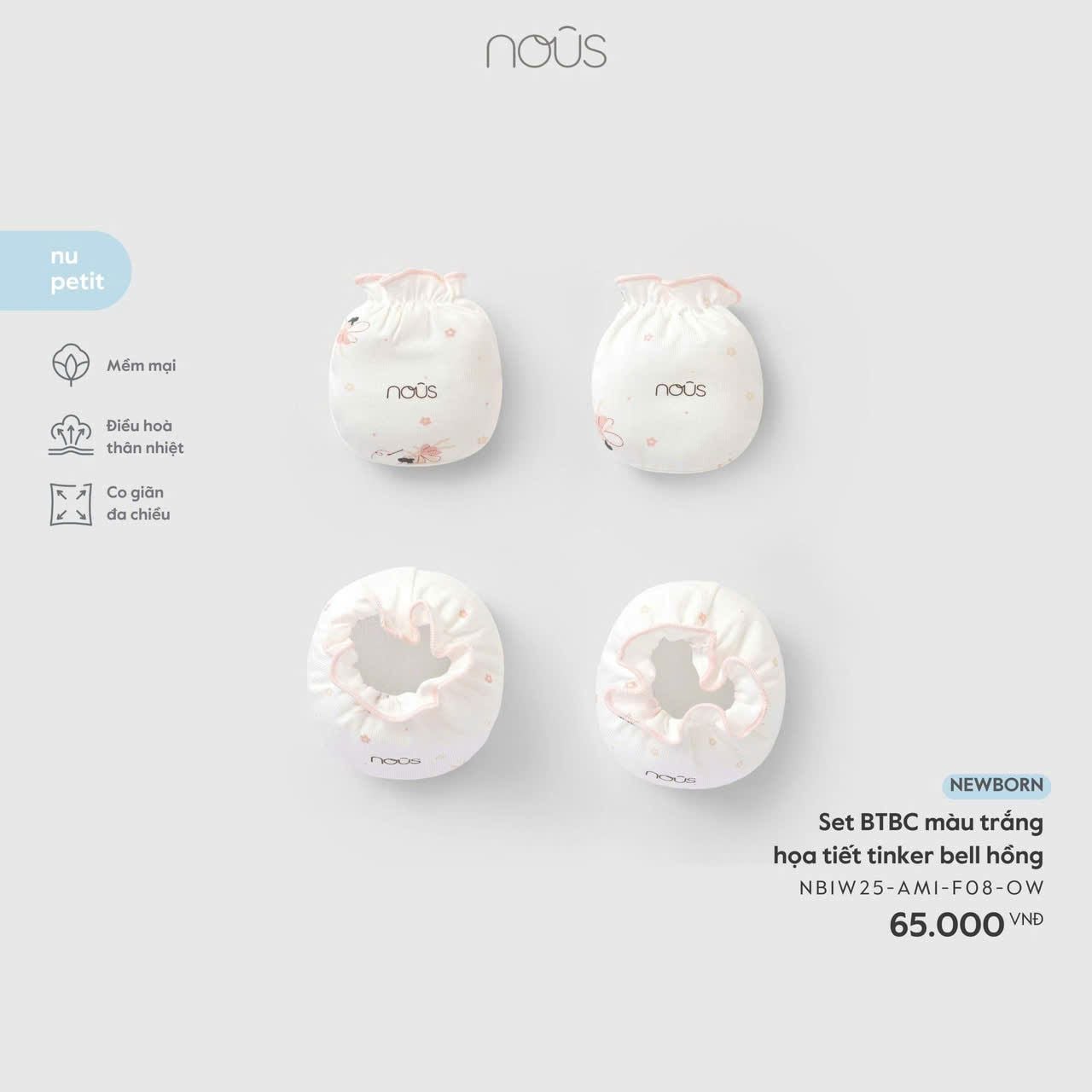  NOUS - Set BTBC Màu Trắng Hoạ Tiết Tinker Bell Hồng 