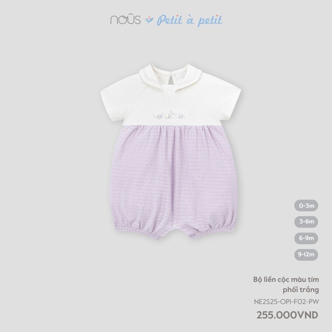  NOUS - Bộ liền cộc màu tím phối trắng 