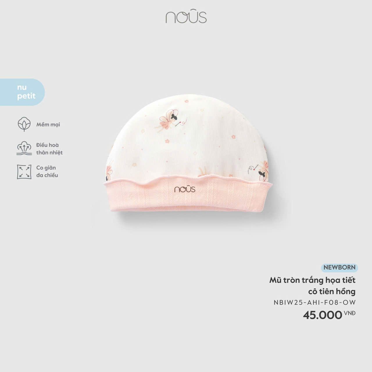  NOUS - Mũ Tròn Trắng Hoạ Tiết Cô Tiên Hồng 
