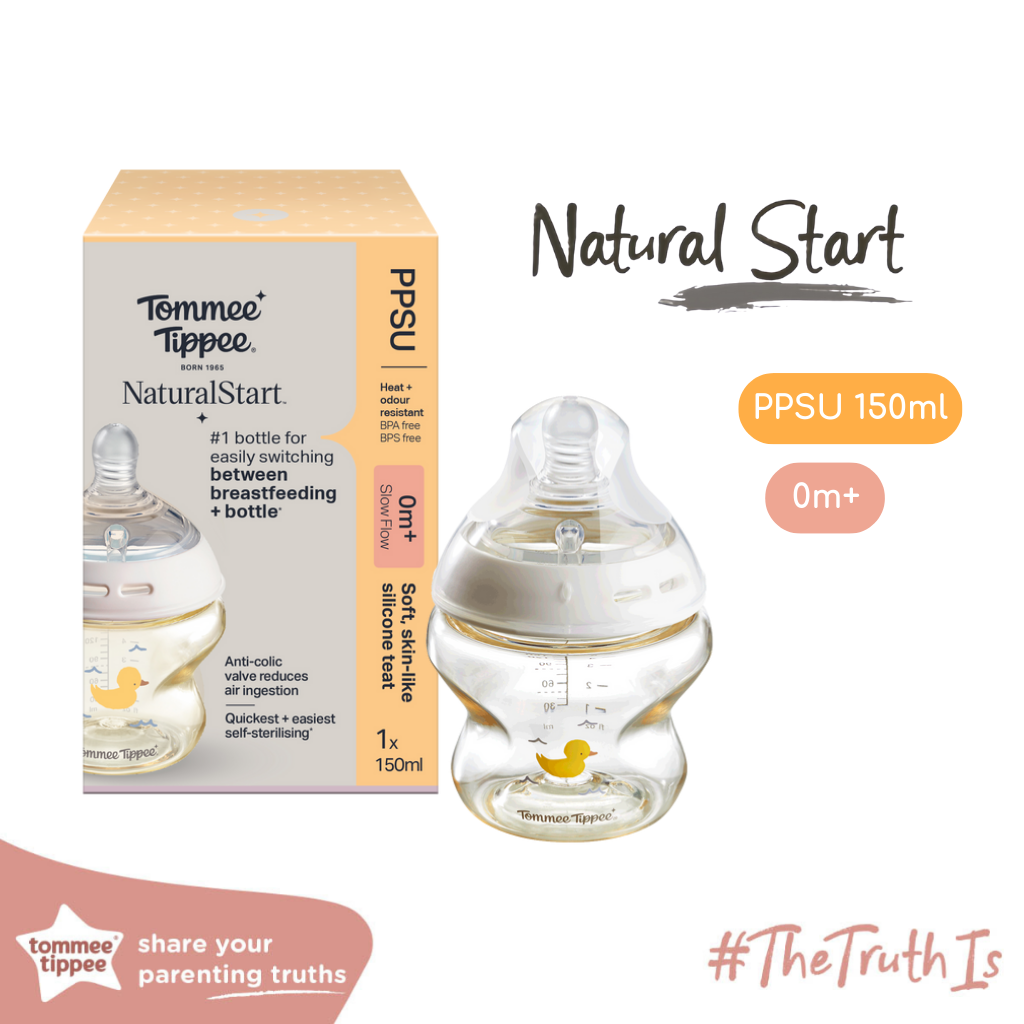  TOMMEE TIPPEE - Bình Sữa PPSU Ty Siêu Mềm Tự Nhiên Natural Start Họa Tiết Vàng 