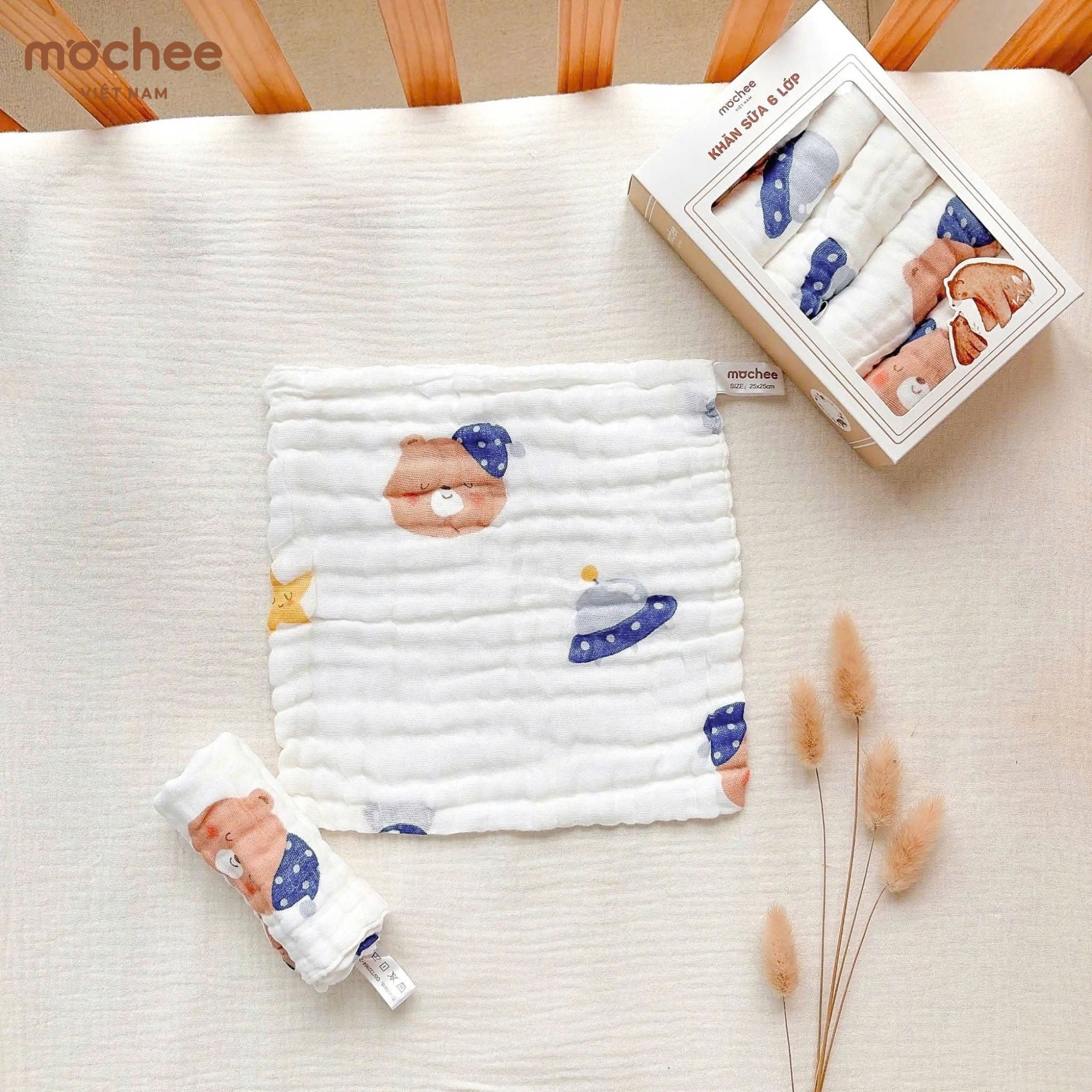  MOCHEE - Set 5 Khăn Sữa Xô 6 Lớp Hoạ Tiết 