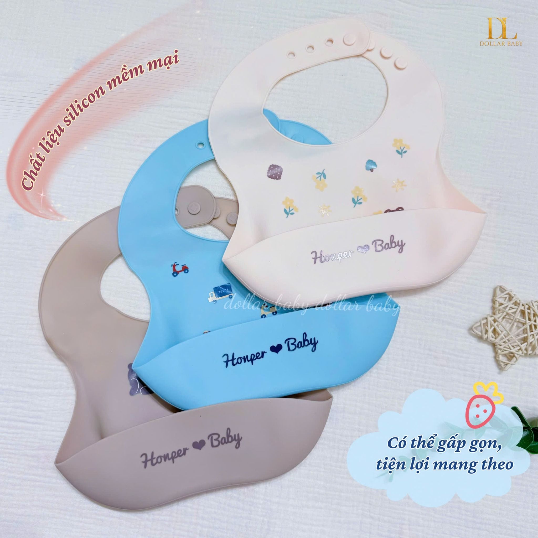  HONPER - Yếm Nhựa Silicon Hoạ Tiết 