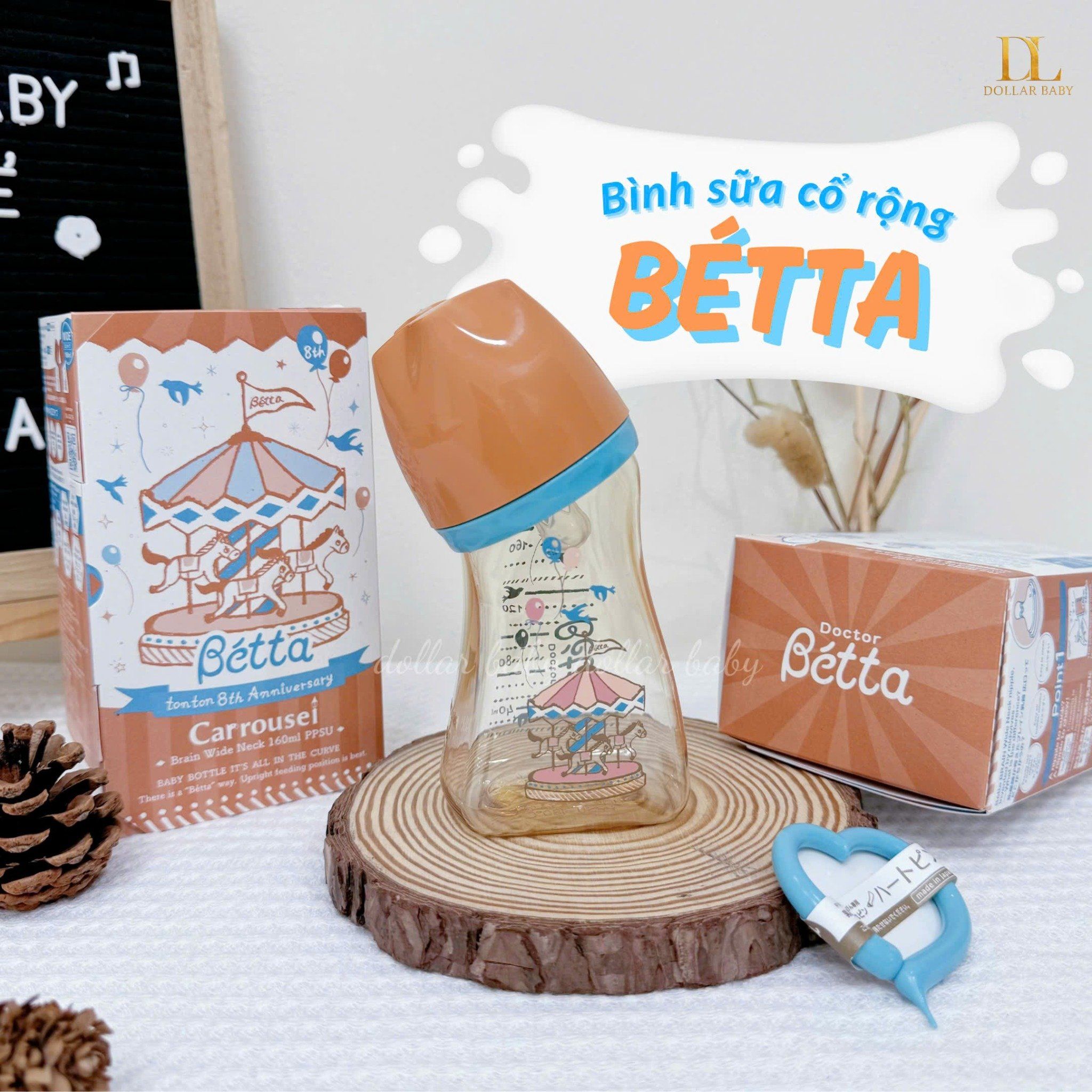  Bình Sữa Betta PPSU Cổ Rộng Đu quay 160ml 