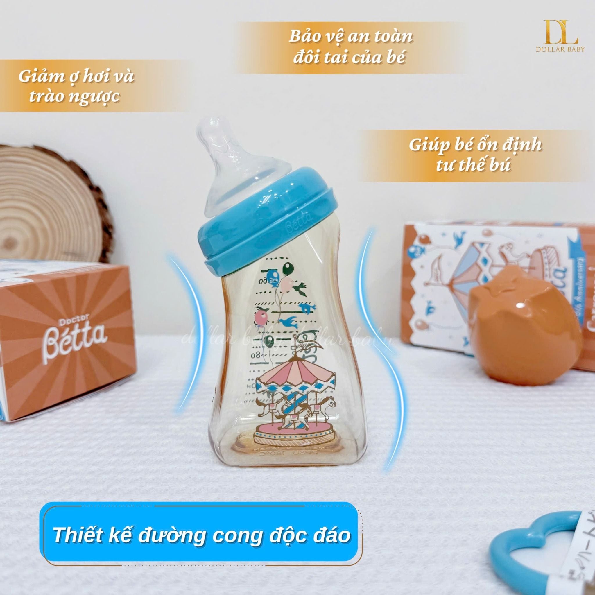  Bình Sữa Betta PPSU Cổ Rộng Đu quay 160ml 