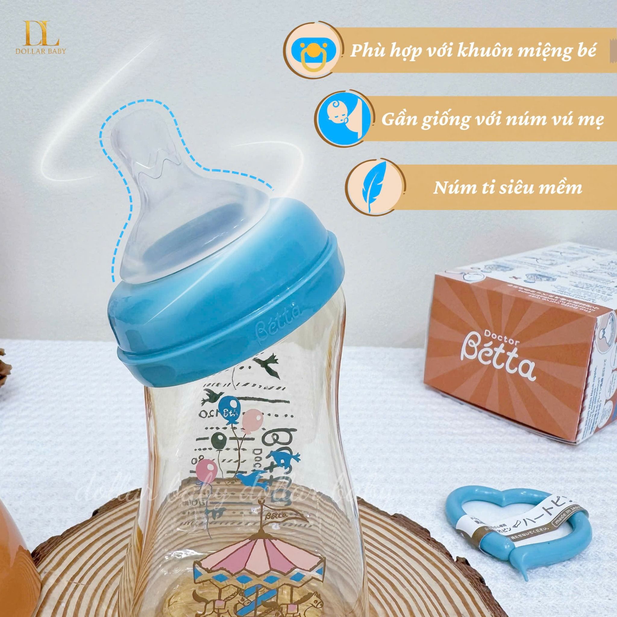  Bình Sữa Betta PPSU Cổ Rộng Đu quay 160ml 