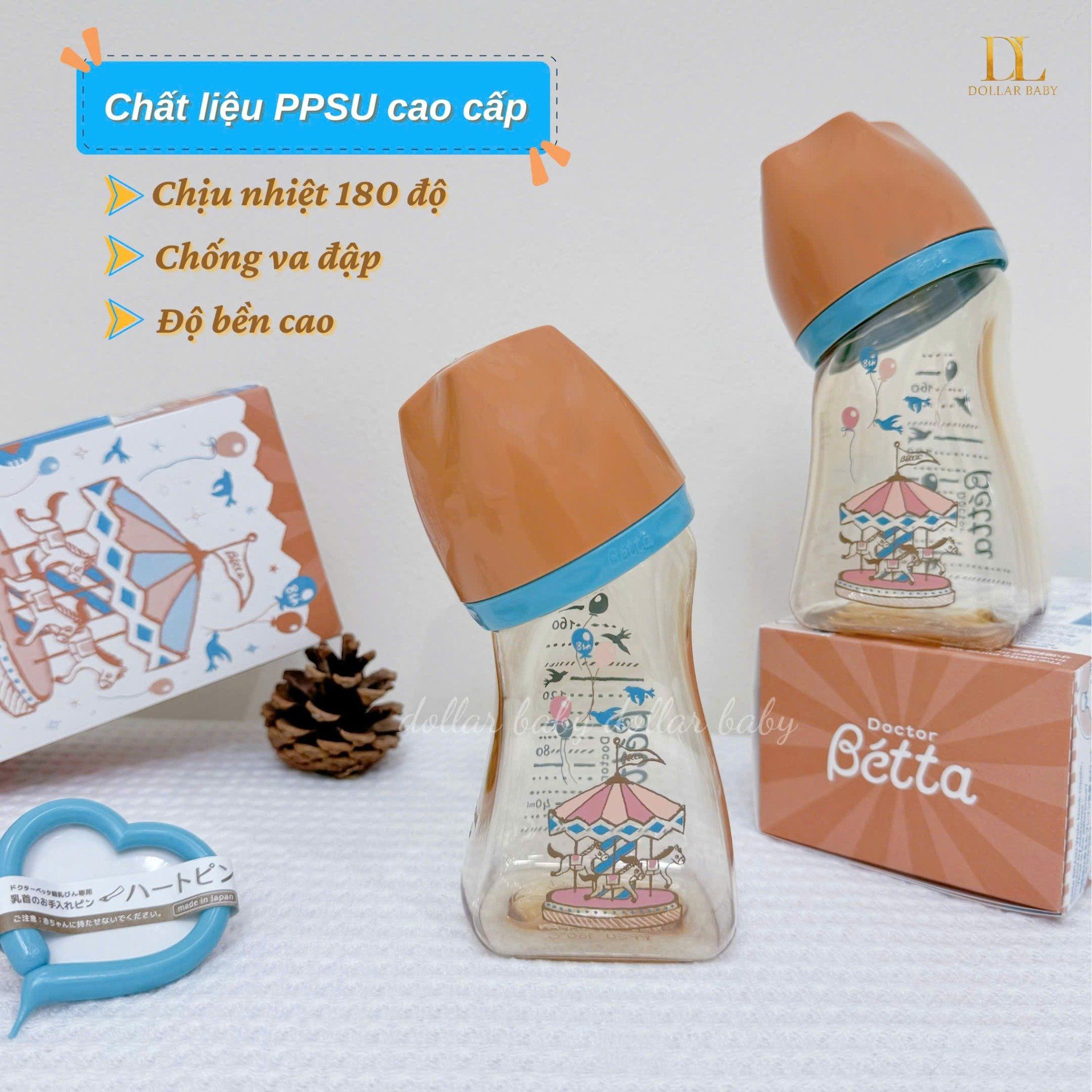  Bình Sữa Betta PPSU Cổ Rộng Đu quay 160ml 