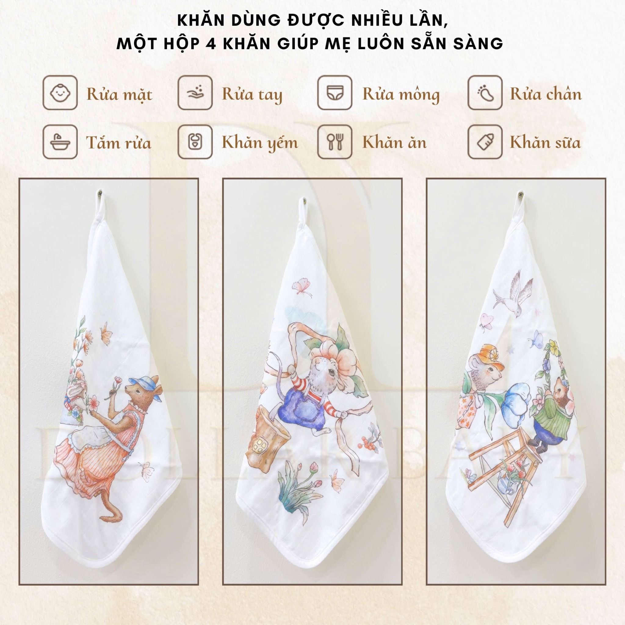  Set 4 Khăn Cotton Bubble Tree 30x30cm 