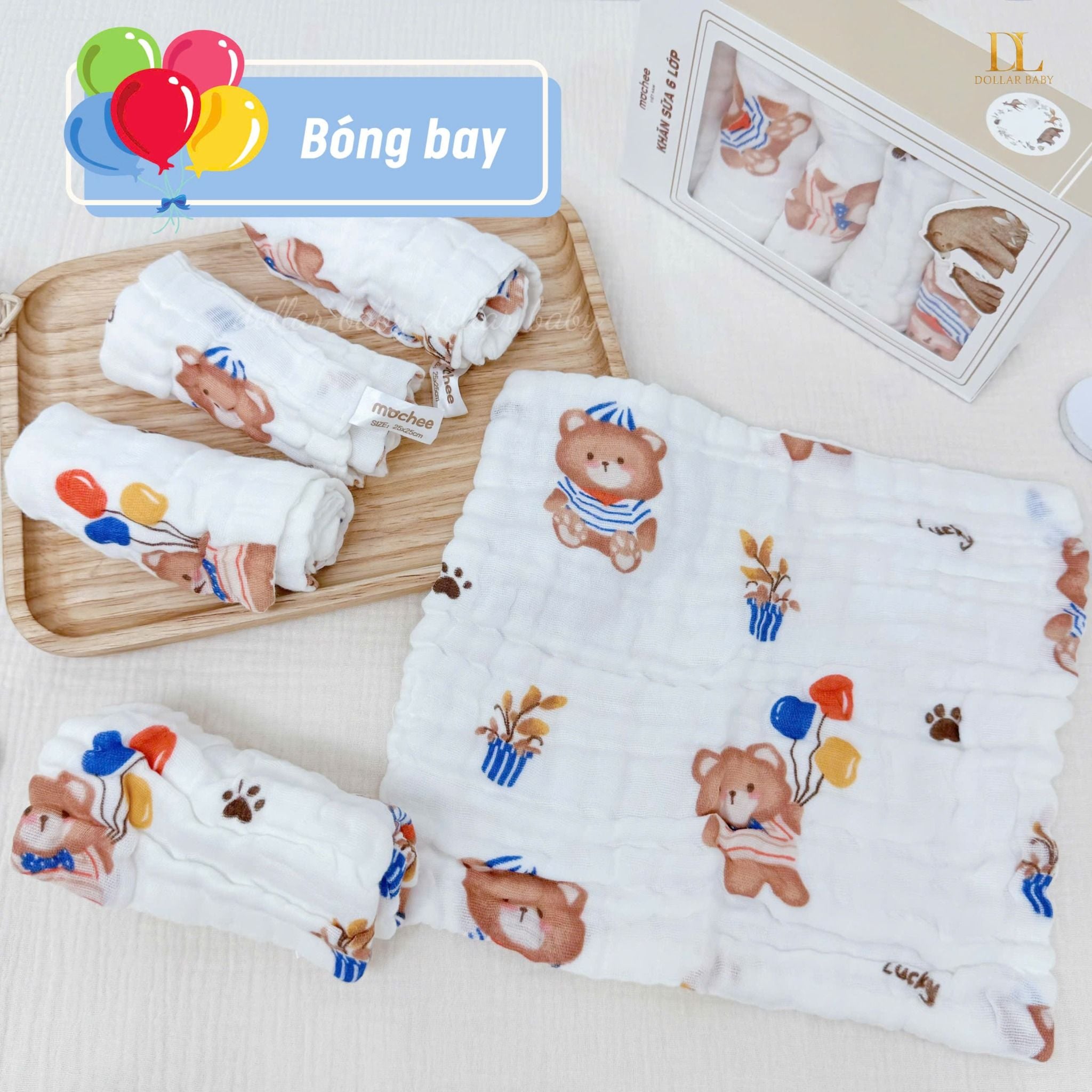  Set 5 Khăn Sữa Xô 6 Lớp Hoạ Tiết  - Mochee 