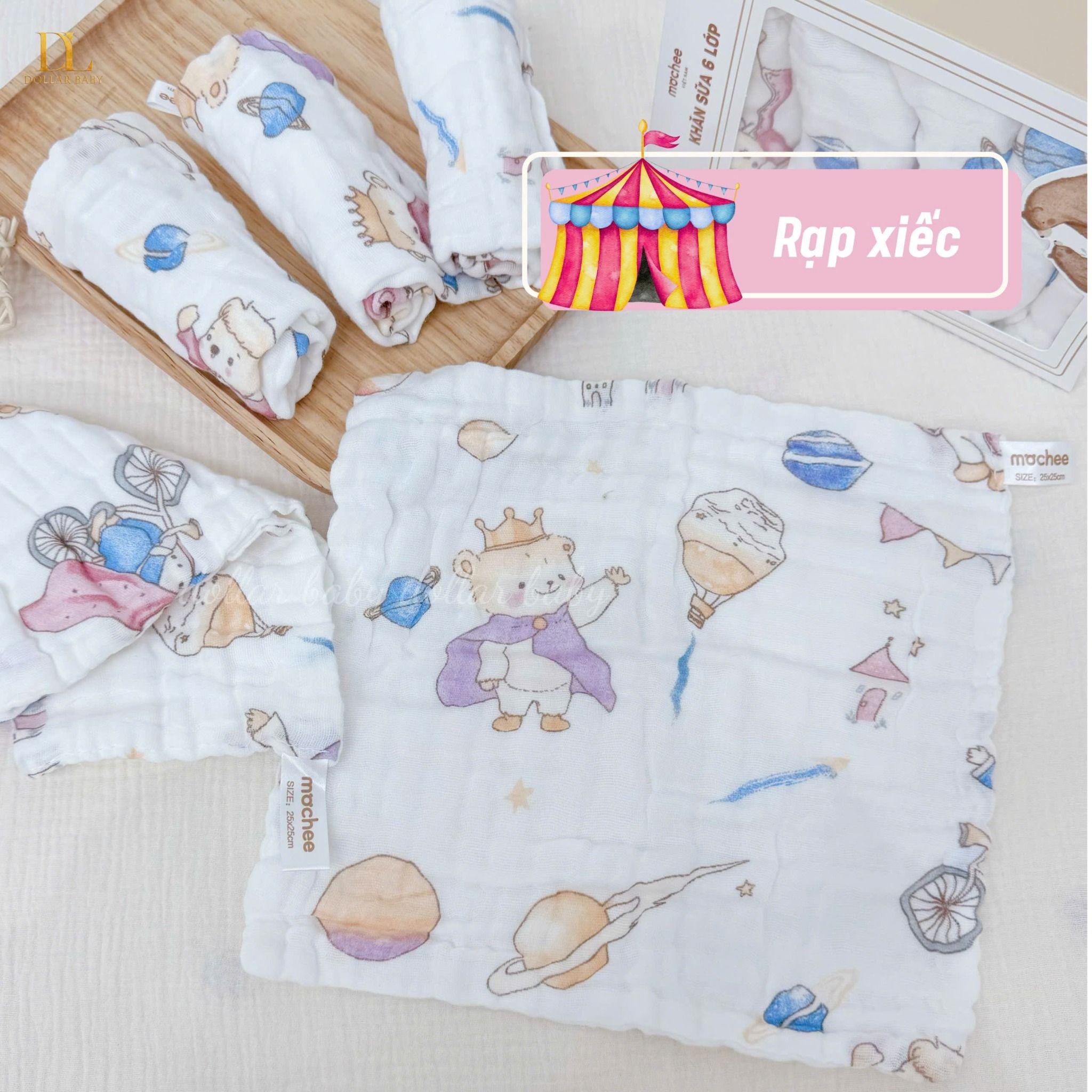  Set 5 Khăn Sữa Xô 6 Lớp Hoạ Tiết  - Mochee 