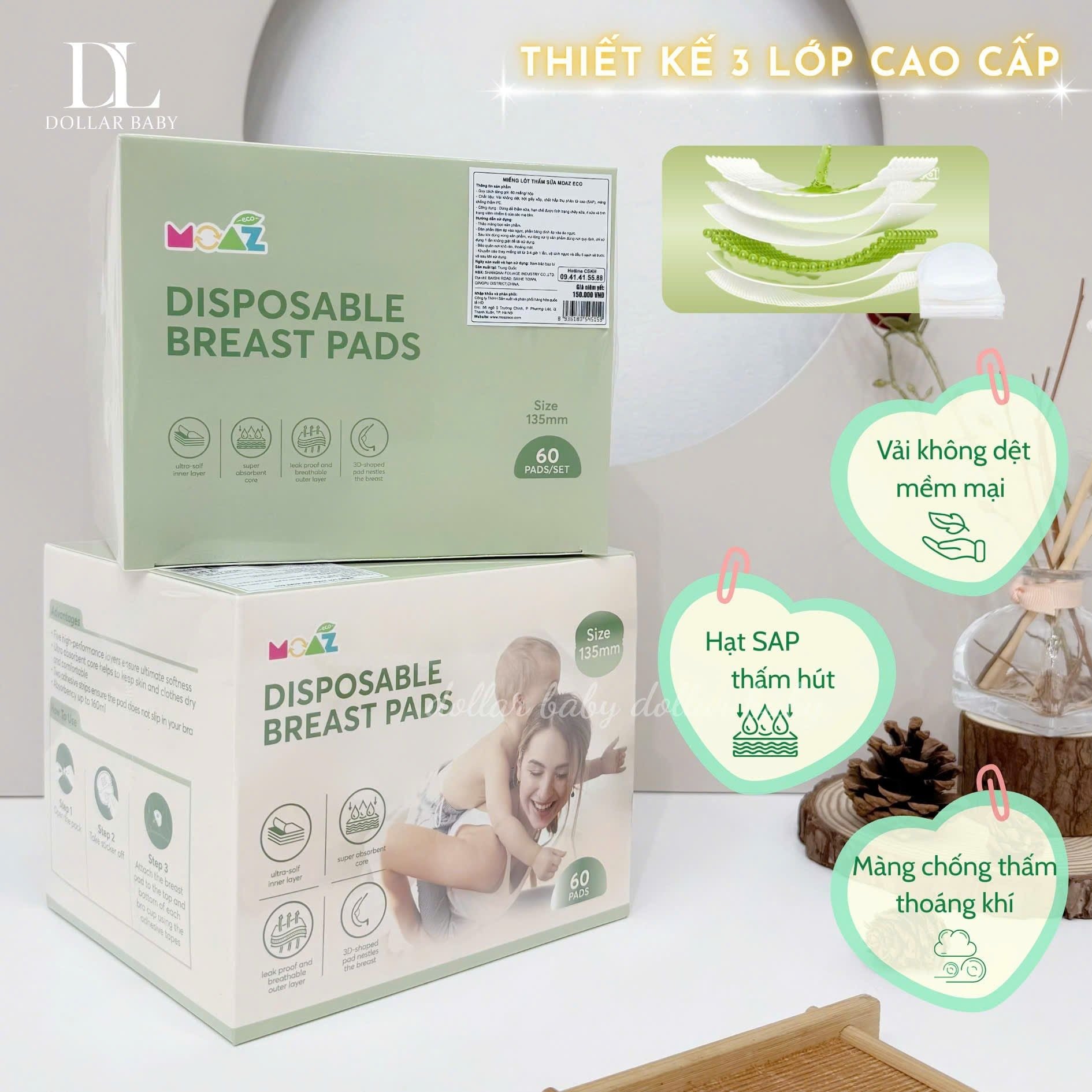  MOAZ ECO - Miếng Lót Thấm Sữa 