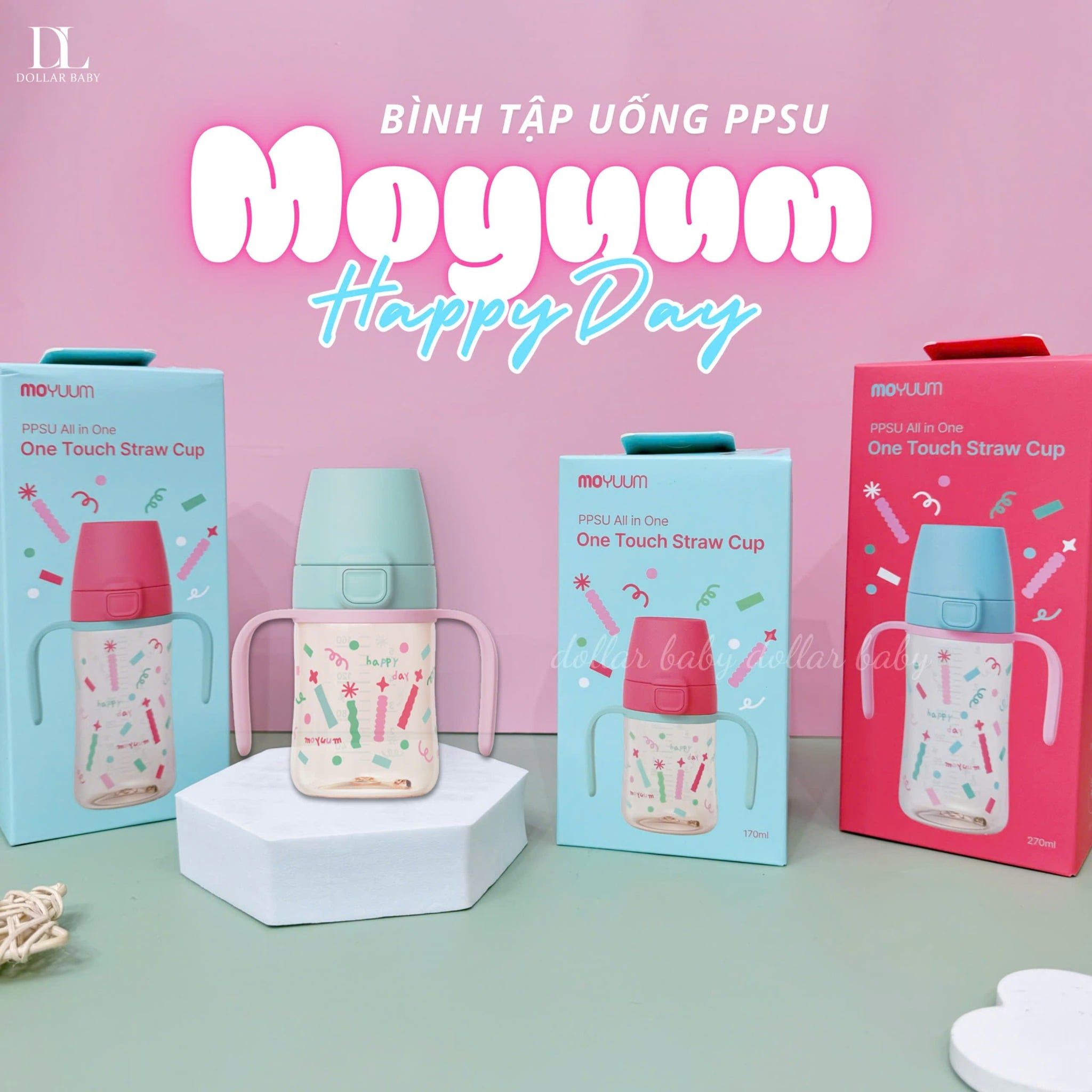  Bình tập uống PPSU Moyuum - Phiên bản Happy Day 