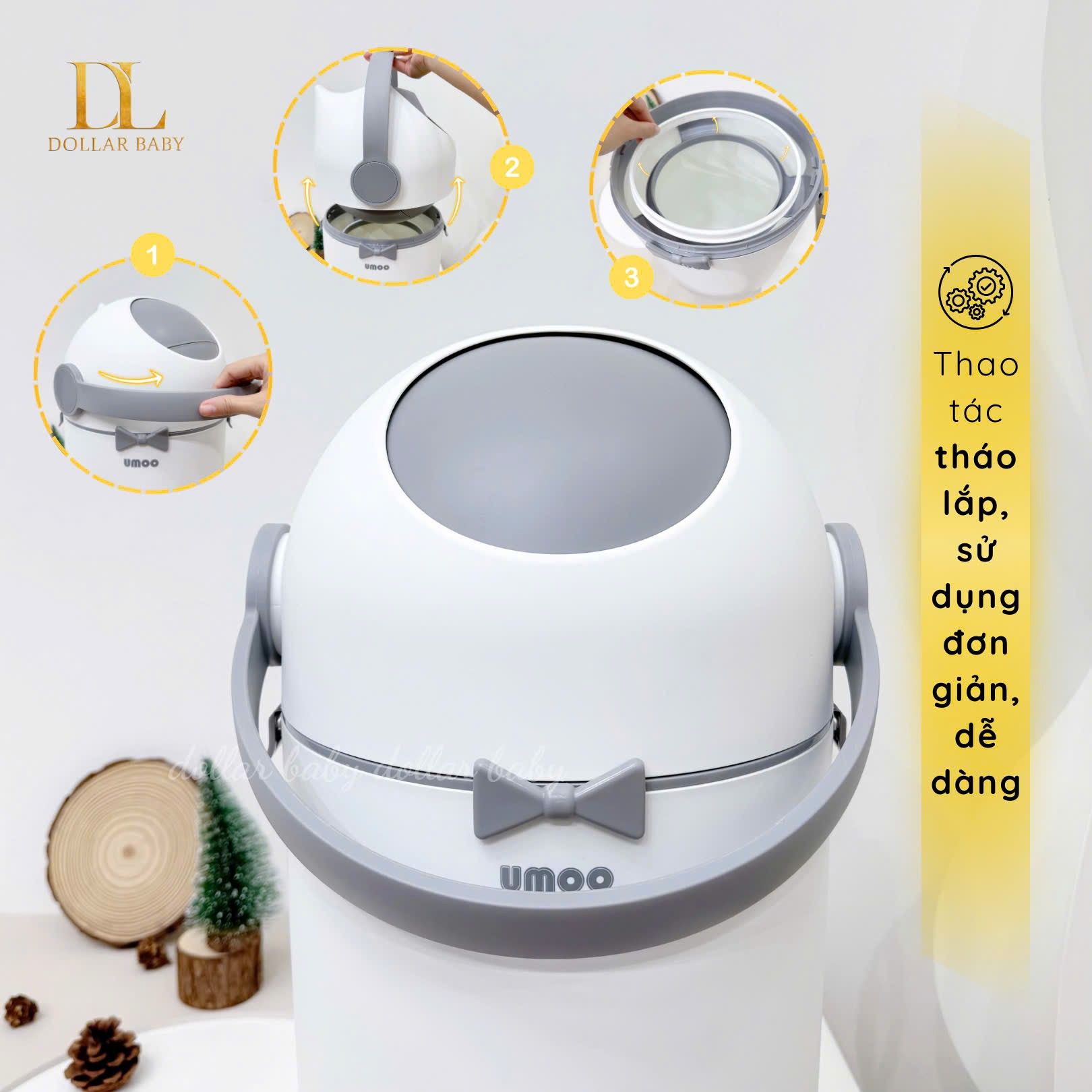  Thùng Rác Bỏ Bỉm Trắng UM - 17173 