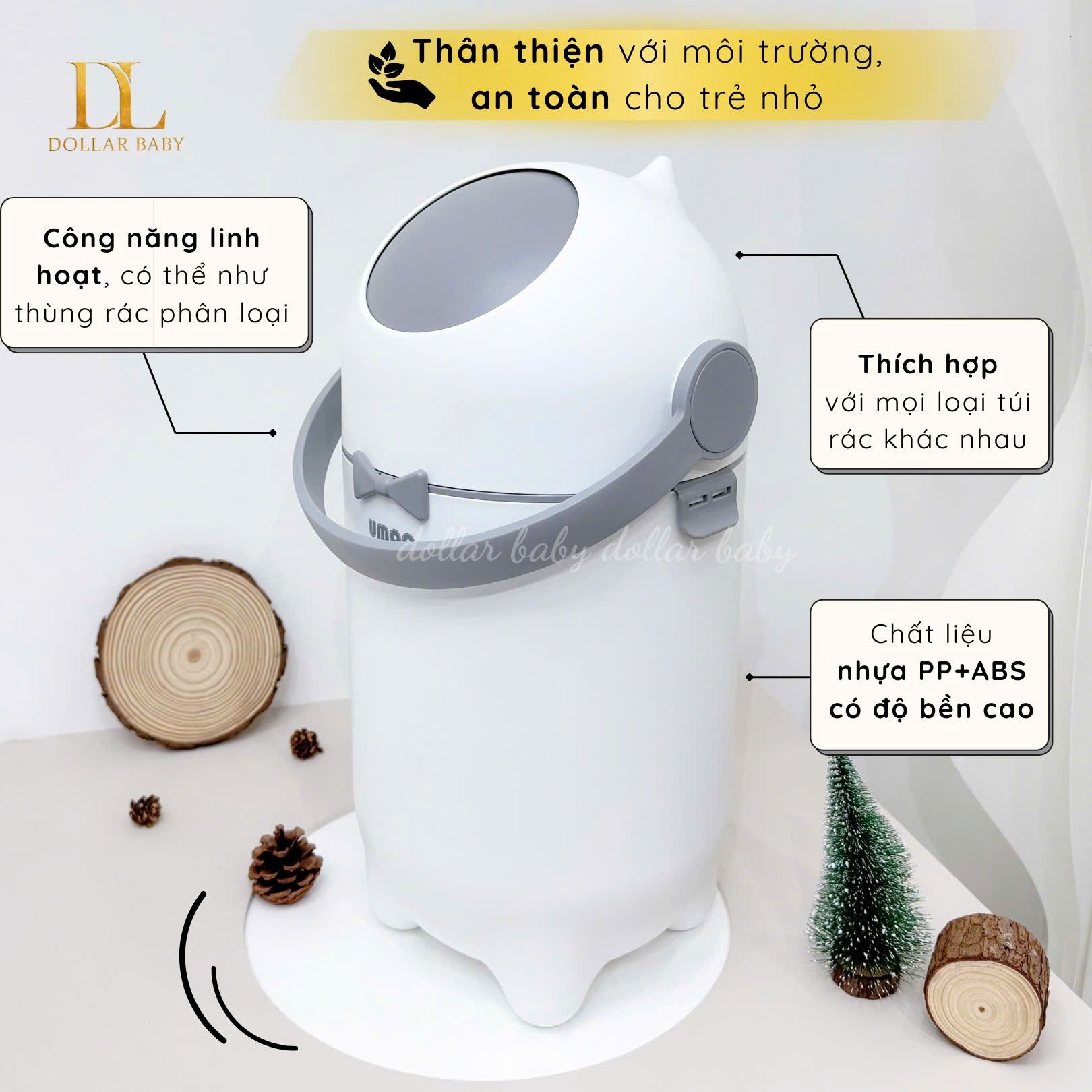  Thùng Rác Bỏ Bỉm Trắng UM - 17173 