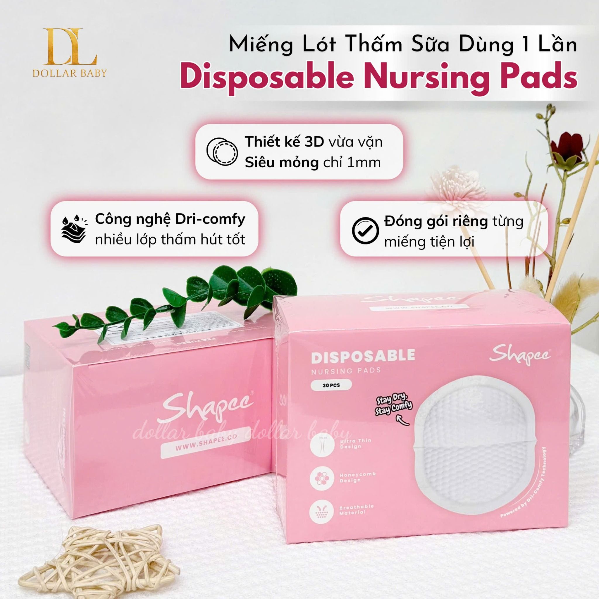  Shapee - Miếng Lót Thấm Sữa Dùng 1 Lần Mềm Mại, Thấm Hút, Đóng Gói Riêng Từng Miếng Tiện Lợi 