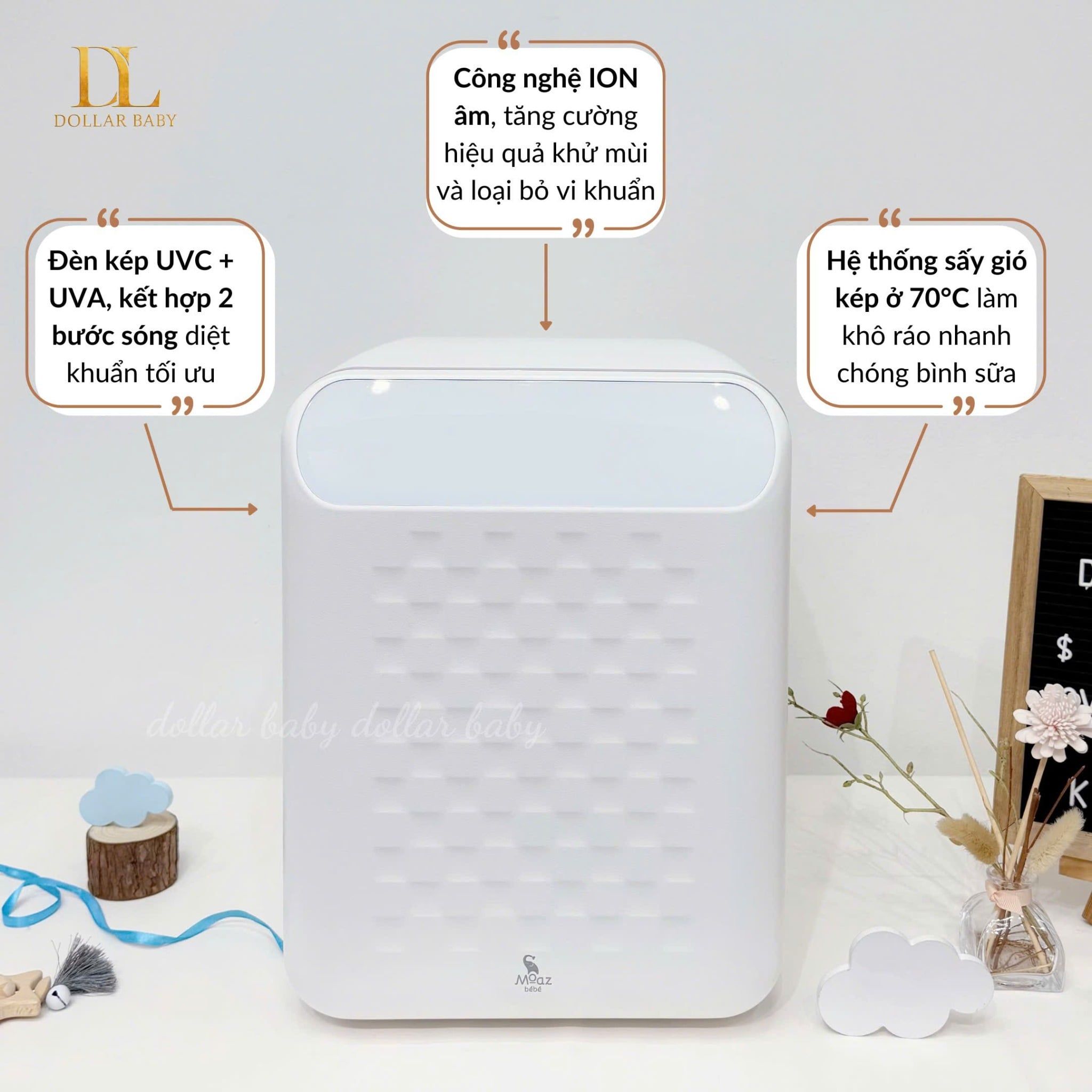  MOAZ BÉBÉ - Máy tiệt trùng sấy khô UVC – ION MB123 