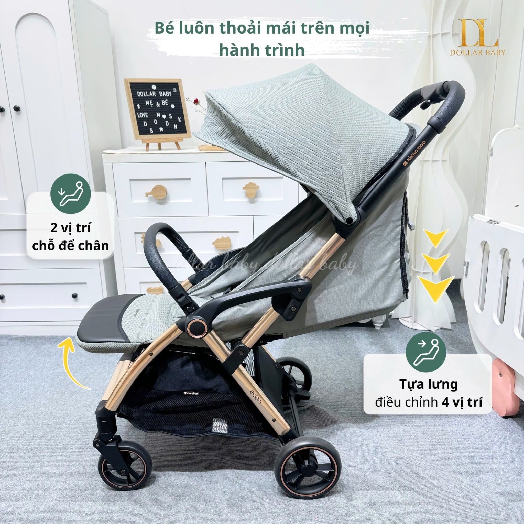  KIKKABOO - Xe đẩy gấp gọn Eden 2026 