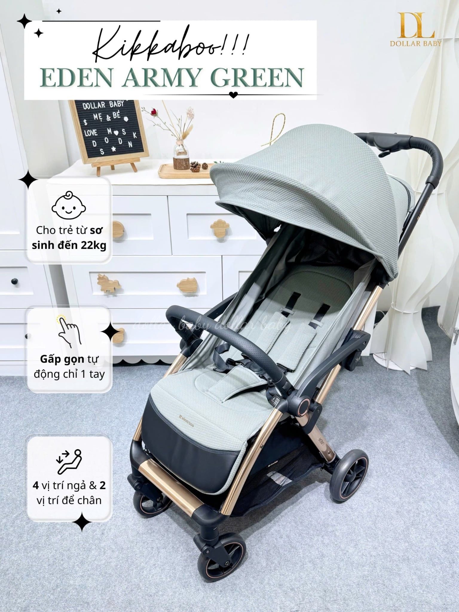 KIKKABOO - Xe đẩy gấp gọn Eden 2026 