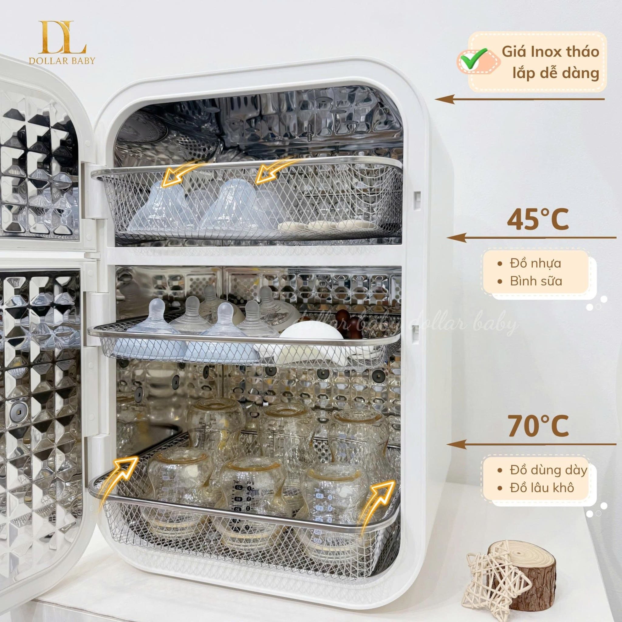  MOAZ BÉBÉ - Máy Tiệt Trùng UVC Và Sấy Khô Thông Minh Hai Ngăn Độc Lập MB132 