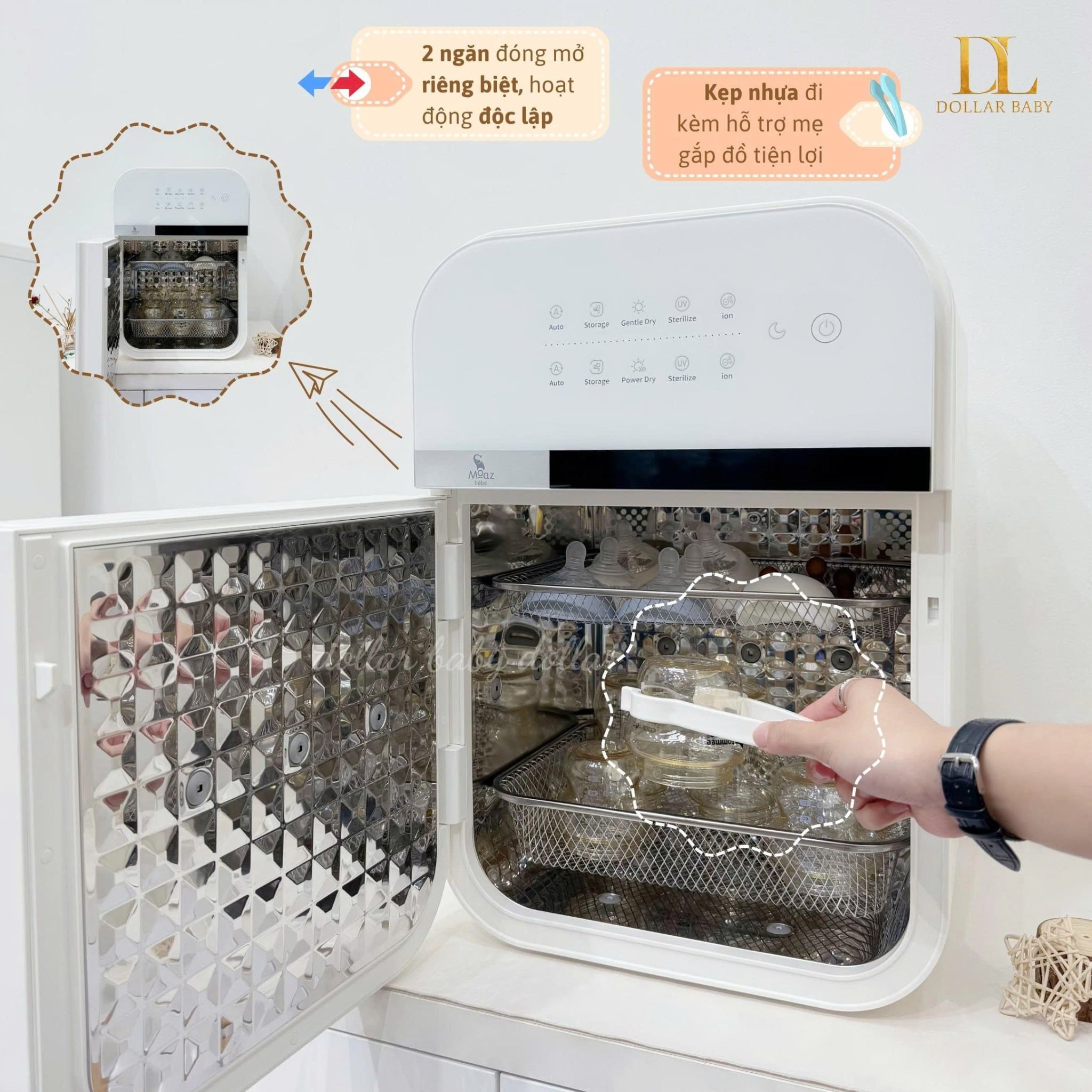  MOAZ BÉBÉ - Máy Tiệt Trùng UVC Và Sấy Khô Thông Minh Hai Ngăn Độc Lập MB132 