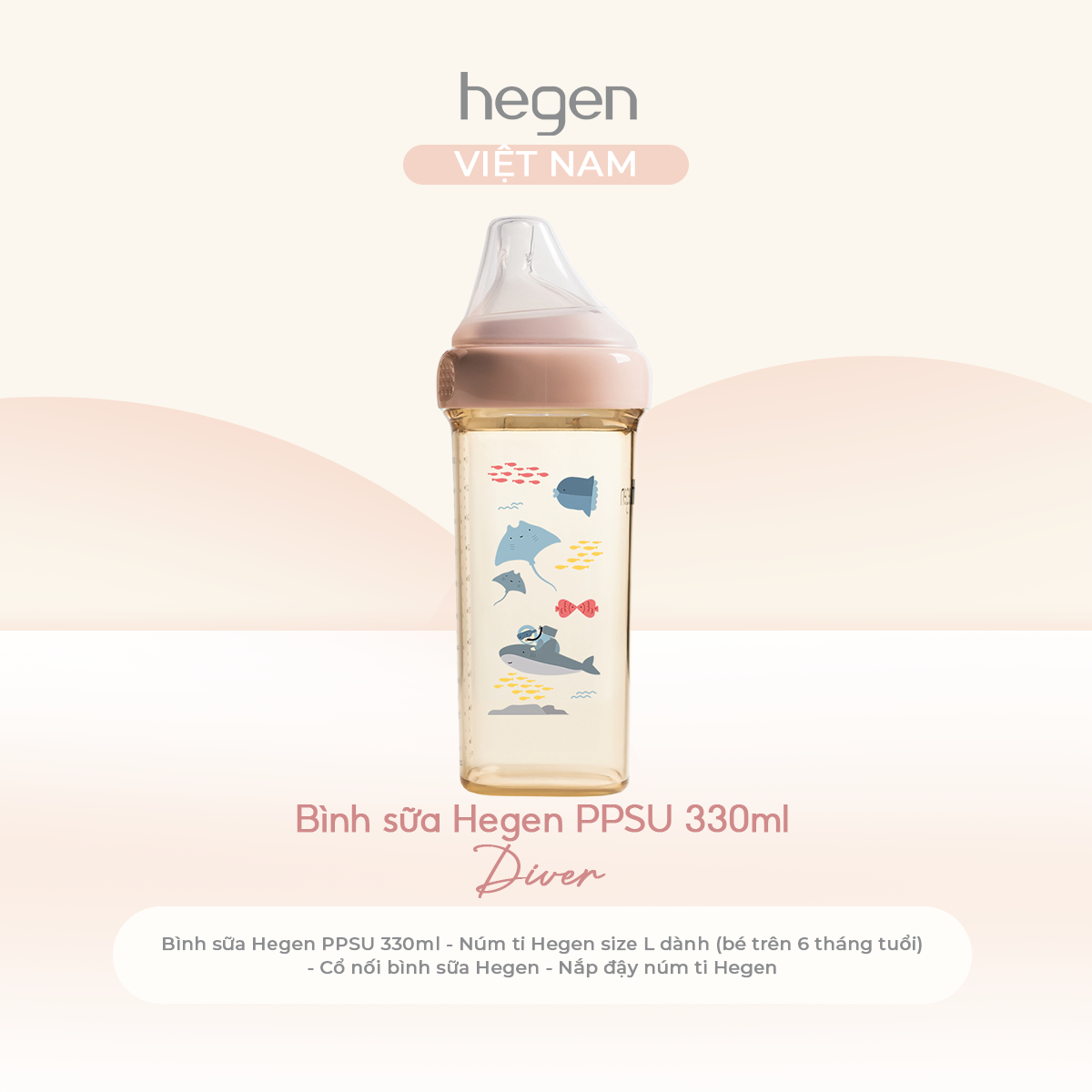  Bình sữa Hegen PPSU Hoạ Tiết - Pink 