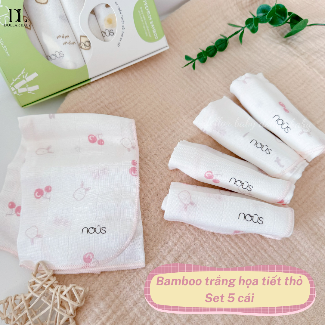  NOUS - Set 5 khăn sữa trắng in hoạ tiết 