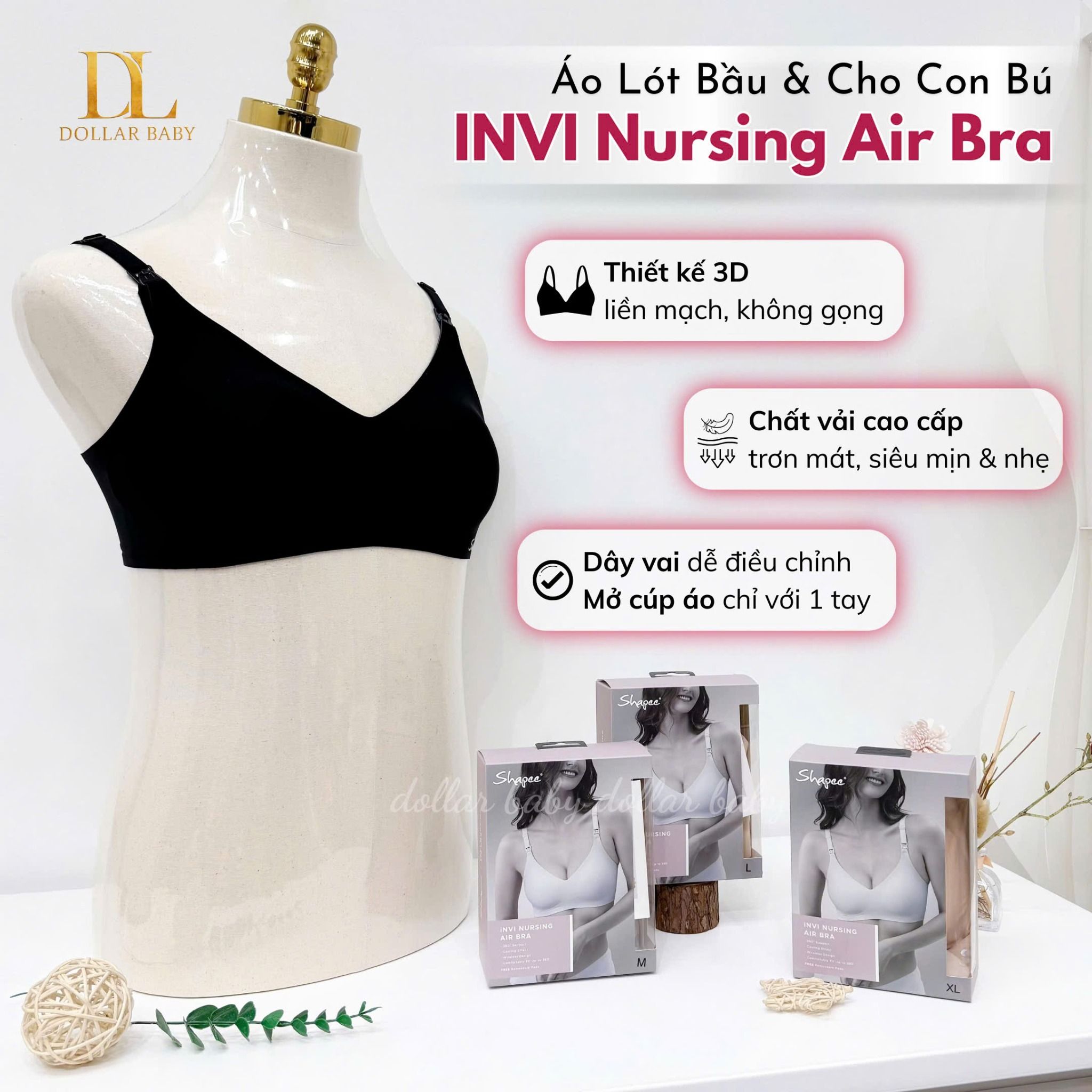  Shapee - Áo Lót Bầu & Cho Con Bú iNVI Không Gọng, Trơn Mát - INVI Nursing Air Bra 