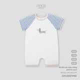  NOUS - Bộ liền cộc màu trắng phối kẻ xanh 