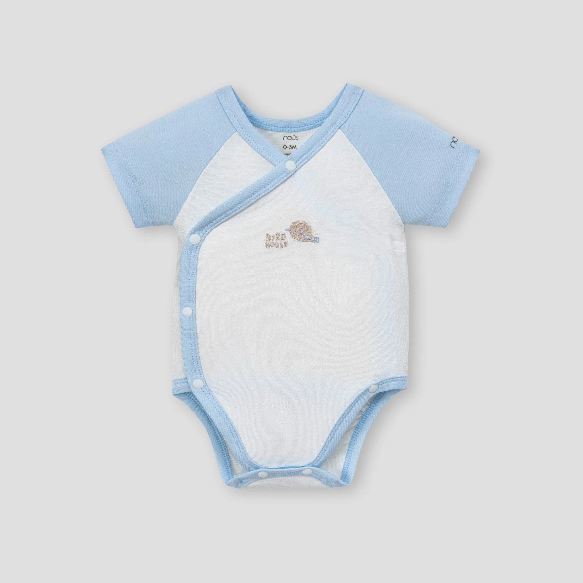  NOUS - Set 2 bodysuit cài lệch cộc tay màu xanh phối trắng 