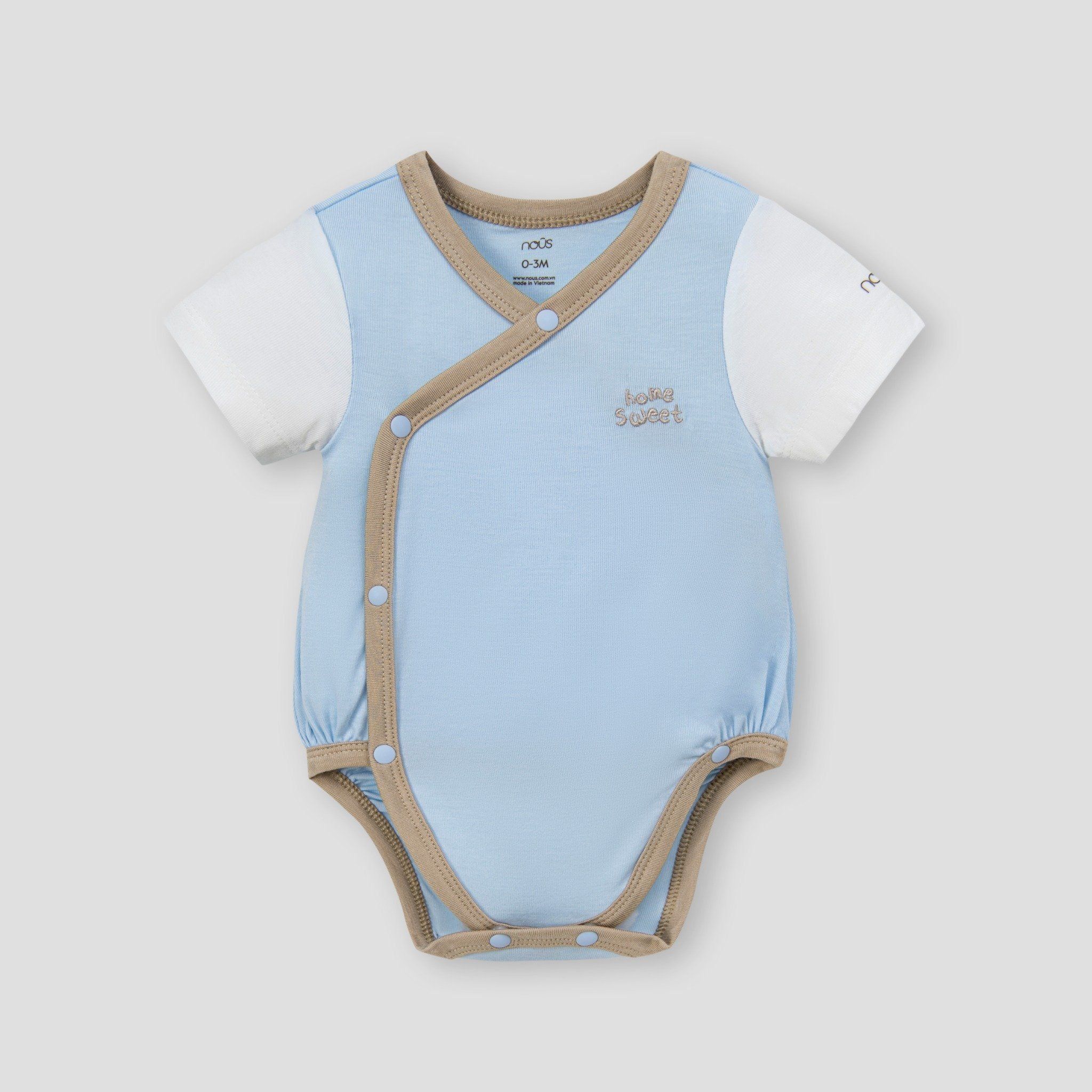  NOUS - Set 2 bodysuit cài lệch cộc tay màu xanh phối trắng 