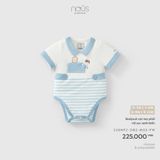  NOUS - Bodysuit cộc tay phối vải sọc xanh biển 