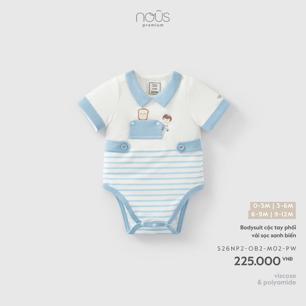  NOUS - Bodysuit cộc tay phối vải sọc xanh biển 