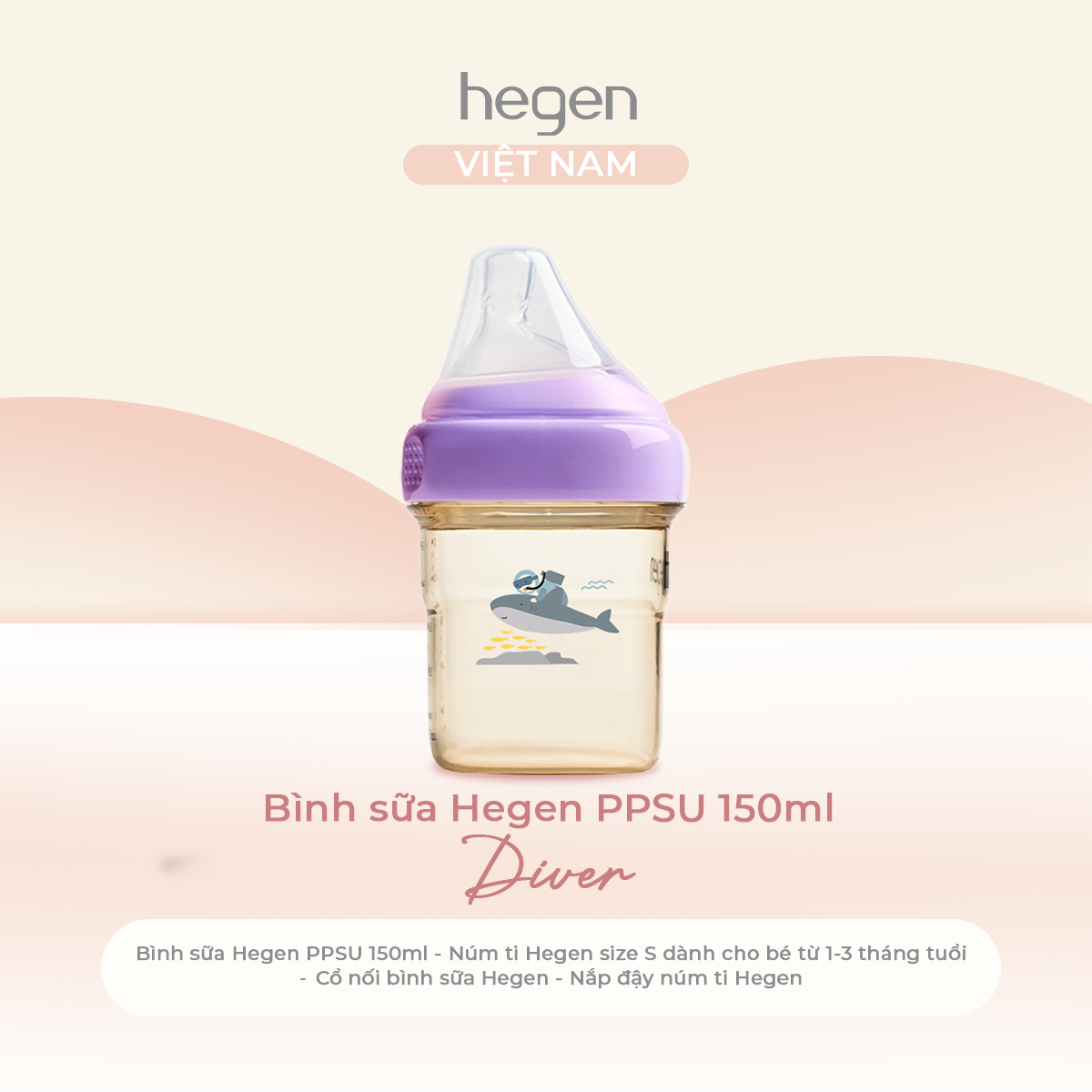  Bình sữa Hegen PPSU Hoạ Tiết - Purple 