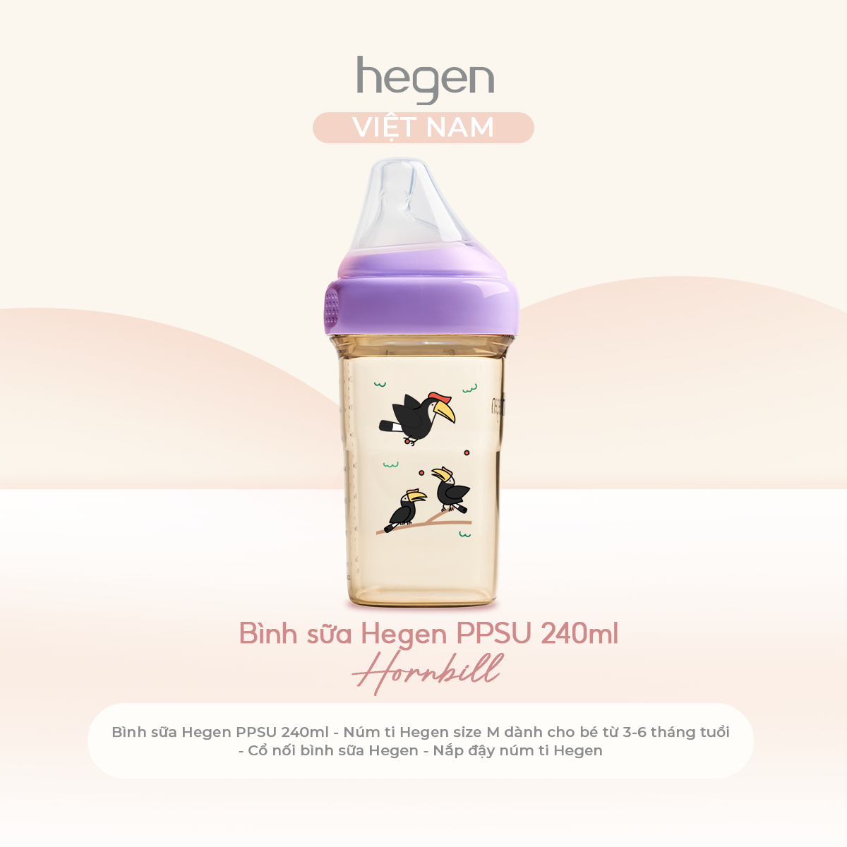  Bình sữa Hegen PPSU Hoạ Tiết - Purple 