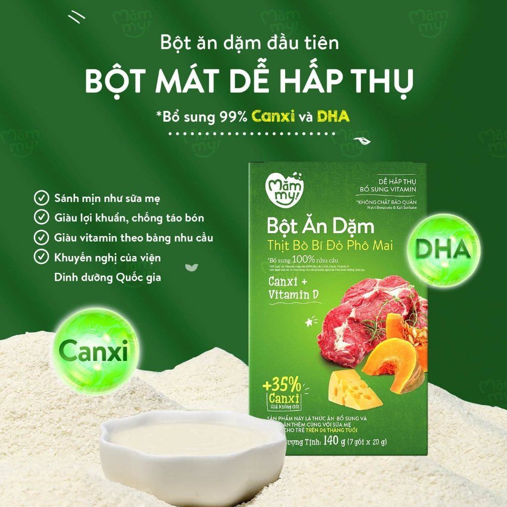  Bột Ăn Dặm Mămmy - 140 Gram  / 6 tháng ( Hộp 7 gói x 20 Gram ) 