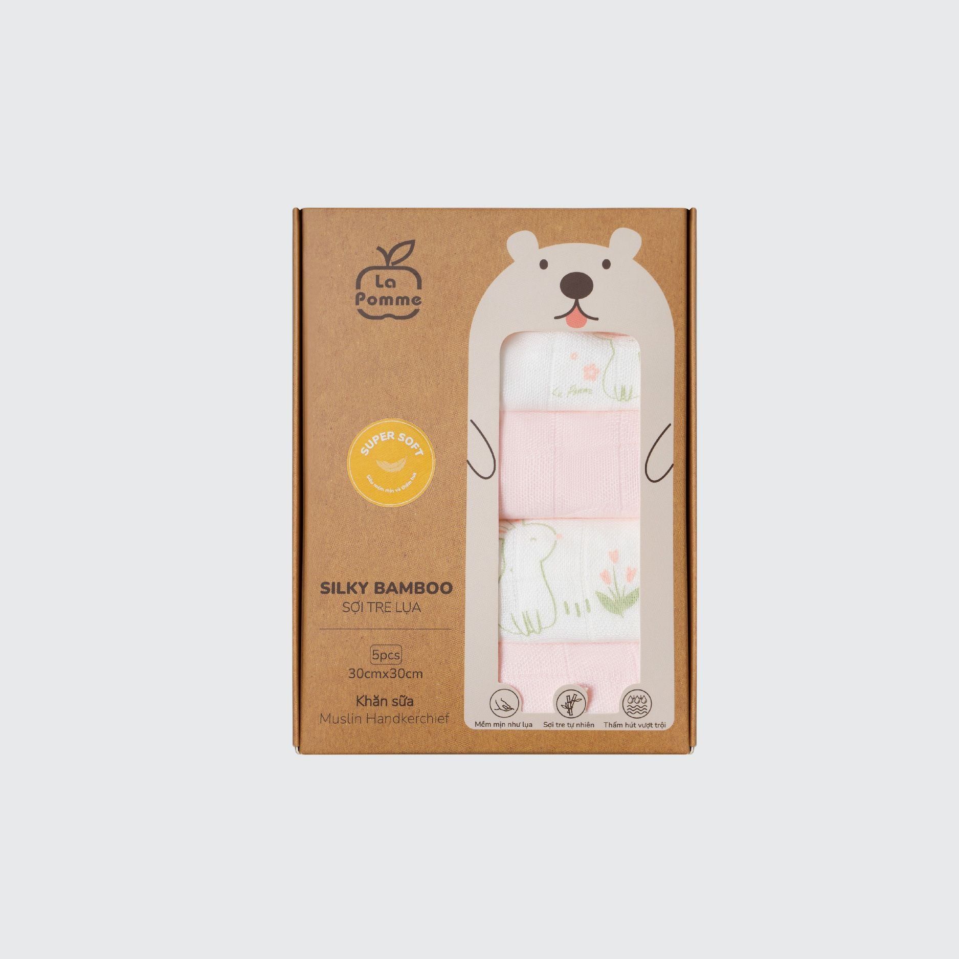  Set 5 Khăn Sữa Sợi Tre Lụa La Pomme Phối Màu ( 30 x 30 ) 